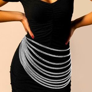 Silver Metal Chunky Draped Chain Adjustable Statement Belt